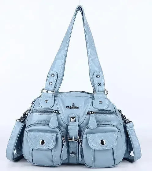 Ladies Handbags Vintage Fashion Tote Bag Women Punk Biker Satchel Top-handle Shoulder Crossbody Bag Multi-pockets Dumpling Pack