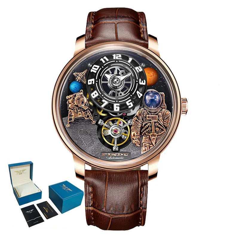 Pindu Men's Luxury and Fashion Personalized Astronaut Dial Fully Automatic Mechanical Green Tourbillon Waterproof Watch