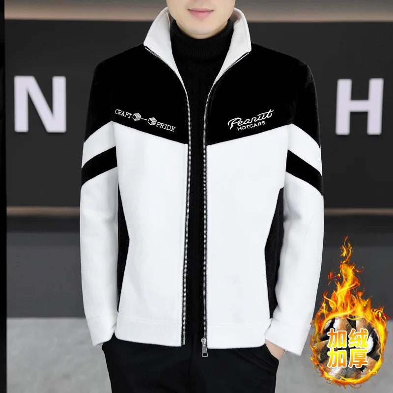 Winter Thicken Warm Wool Liner Blends Jacket Men Fashion Thicken Casual Coat Slim Lapel Streetwear Overcoat