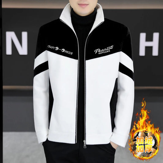 Winter Thicken Warm Wool Liner Blends Jacket Men Fashion Thicken Casual Coat Slim Lapel Streetwear Overcoat