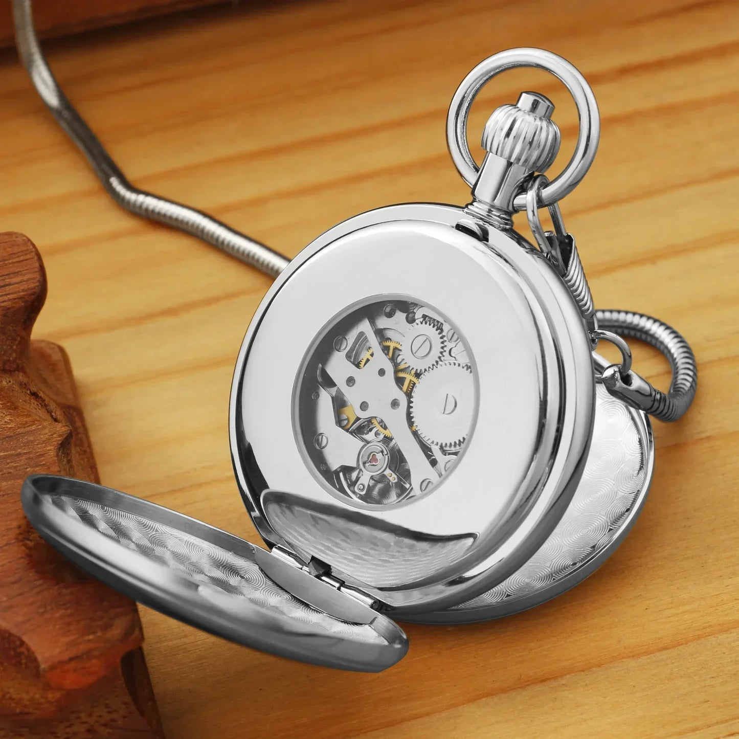 Antique Imperial Luxury Pocket Watch Mechanical Hand Winding Stainless Steel Case Mens Pocket Watch 30cm Chain