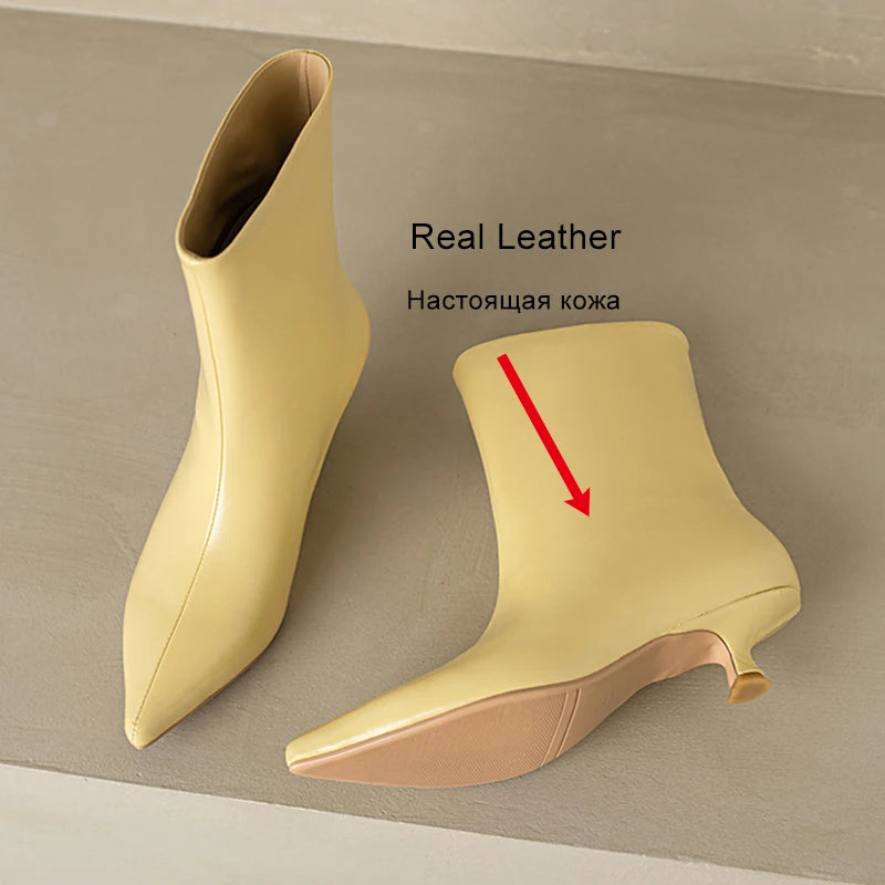 JOZHAMTA Size 34-43 Women Ankle Boots Real Leather Kitten Mid Heels Shoes 2025 Winter  Fashion Pointy Office Lady Daily Dress