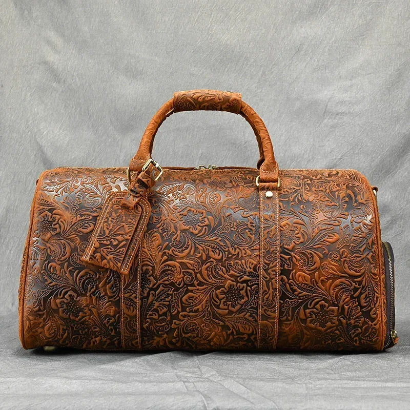 52cm Vintage Genuine Leather Travel bag for Men Crazy Horse Leather Travel Duffle Large Shoulder Bag Cowhide Bag Weekend Bag