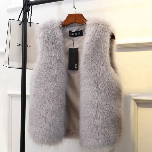 Women Fur Vest 2022 New Autumn Female Waistcoat Faux Fox Fur Coat Warm White Black Gray Jacket Large Size 3XL Sleeveless Coat