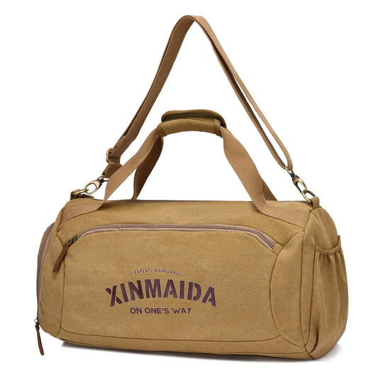 Male Travel Bags Large Capacity Canvas Bag Men Fitness Sports Training Handbag with Shoes Pocket Khaki Shoulder Bags XM332