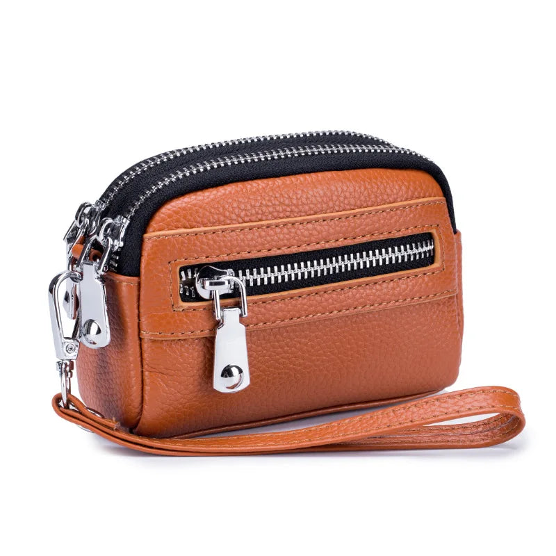 Genuine Leather Women's Wallet with Big Storage Capacity and Wrist Strap