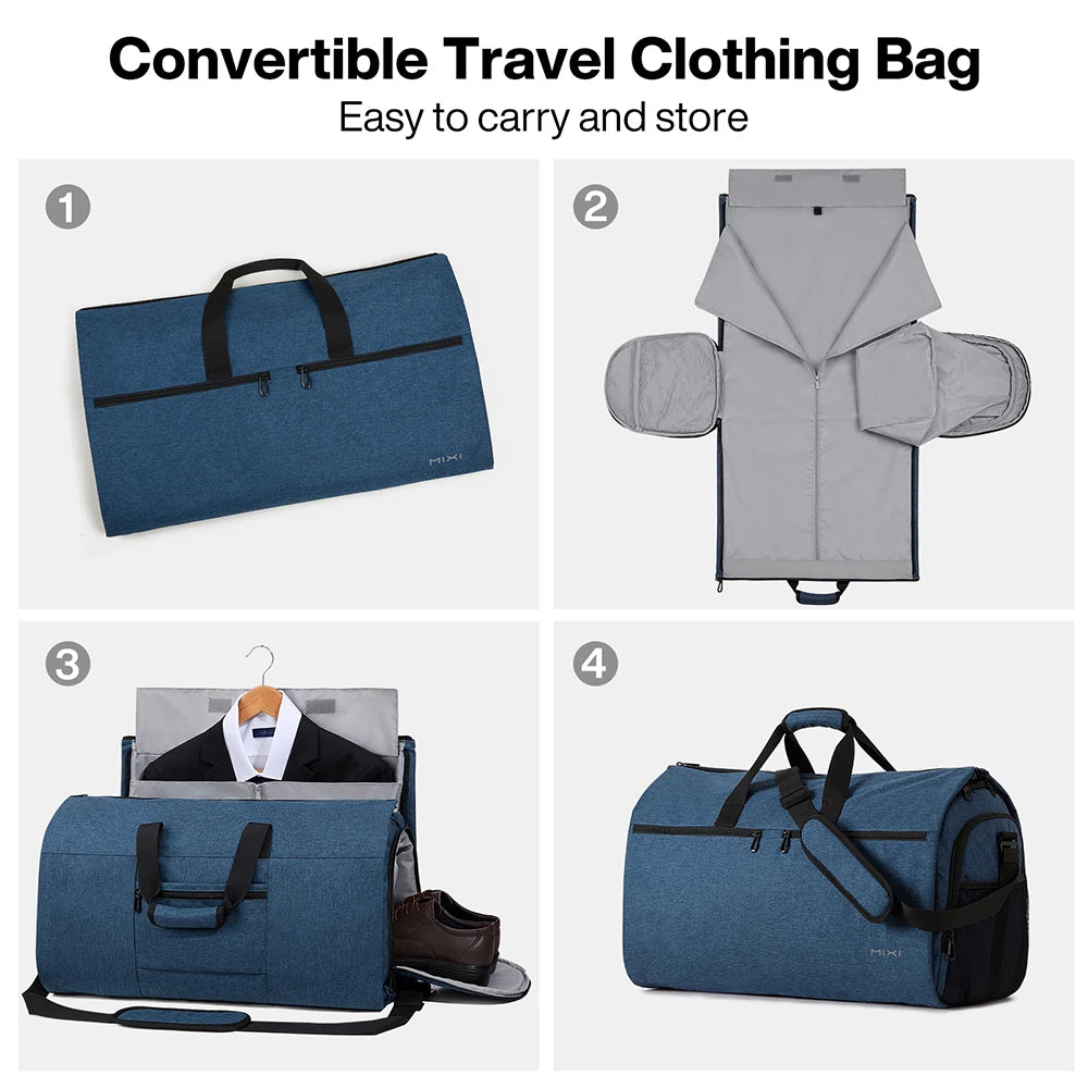Mixi Carry On Garment Bag for Travel 56L Convertible Duffle Bag for Men Women 2 in 1 Hanging Luggage Suitcase Dress Suit Travel