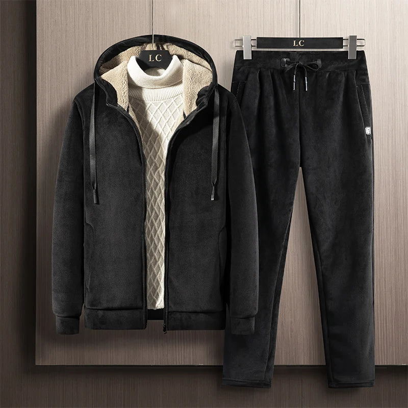 Hooded Sweat shirt+Pant 2-piece Sets Men Set Sports Suit Fleece Thickened Sportswear Casual Men Tracksuit Winter male Tracksuit