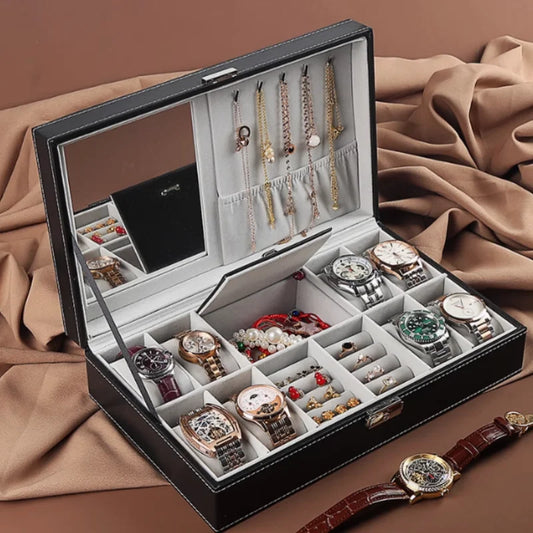 Jewelry Box for Watches & Accessories - Lockable Storage Case with Mirror for men & Women