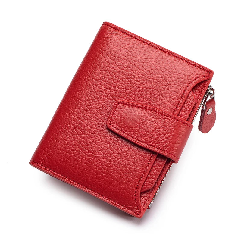 Genuine Leather Women RFID Wallet Large Capacity Bifold with Zipper Coin Pocket & 4 ID Windows