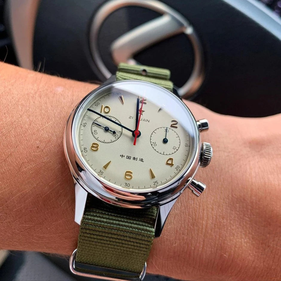 SEAKOSS 38mm Men's 1963 Chronograph Sapphire Mechanical Watches with Seagull Movement ST1901 Military Wristwatch Gooseneck 40mm