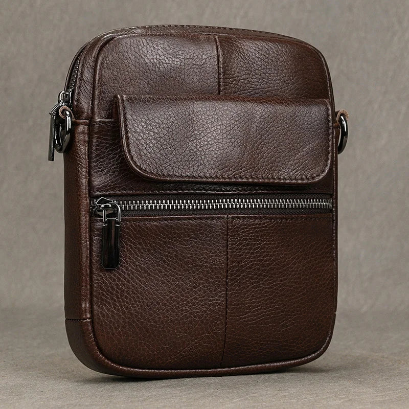 Casual top layer cowhide men's crossbody bag small shoulder bag outdoor waterproof mini waist bag for male phone pouch crossbody