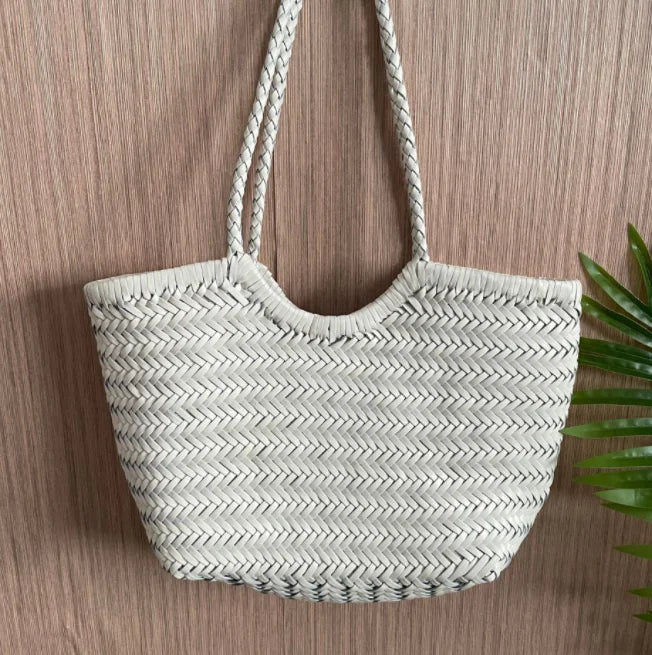 Hand Knitted Designer Genuine Leather Elegant Handle Female Totes Vintage Women's Handbag Cowskin Lady Large Shoulder Bag