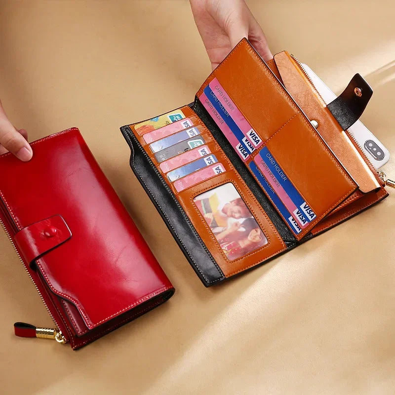 MAHEU Leather Long Wallet for women Genuine leather clutch purse real cowskin purse wallet for dress party long purse for laies