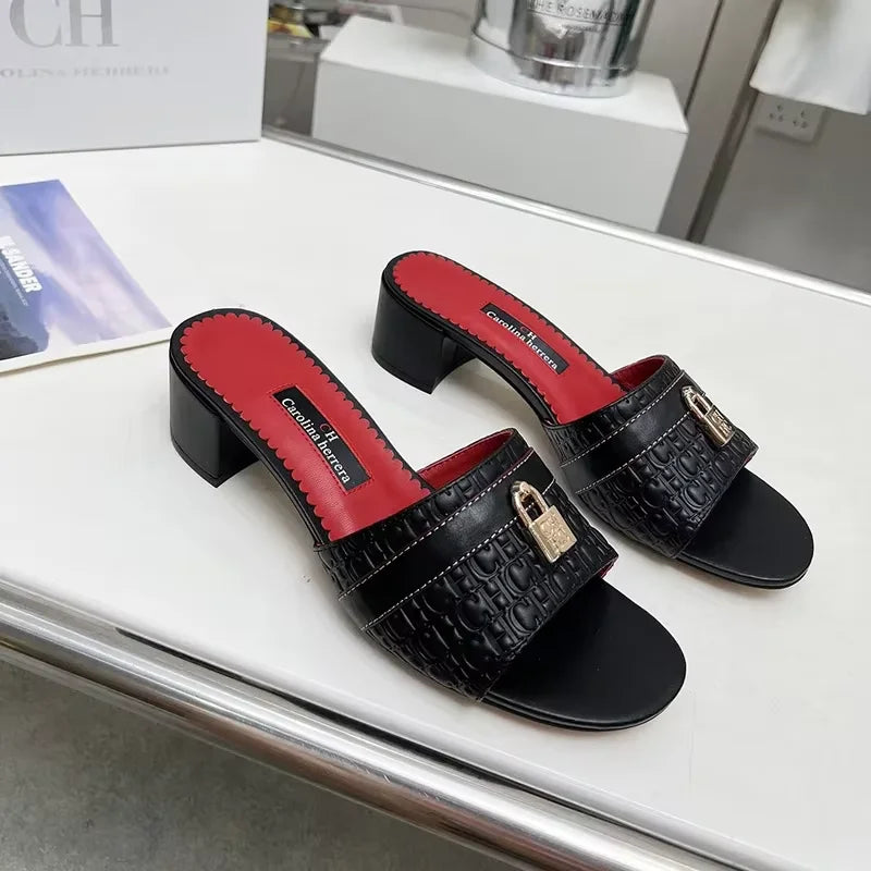 CH Women's Solid Colour Printing Simple Fashion Slippers High-End Style Elegant Wearable Office Working Woman