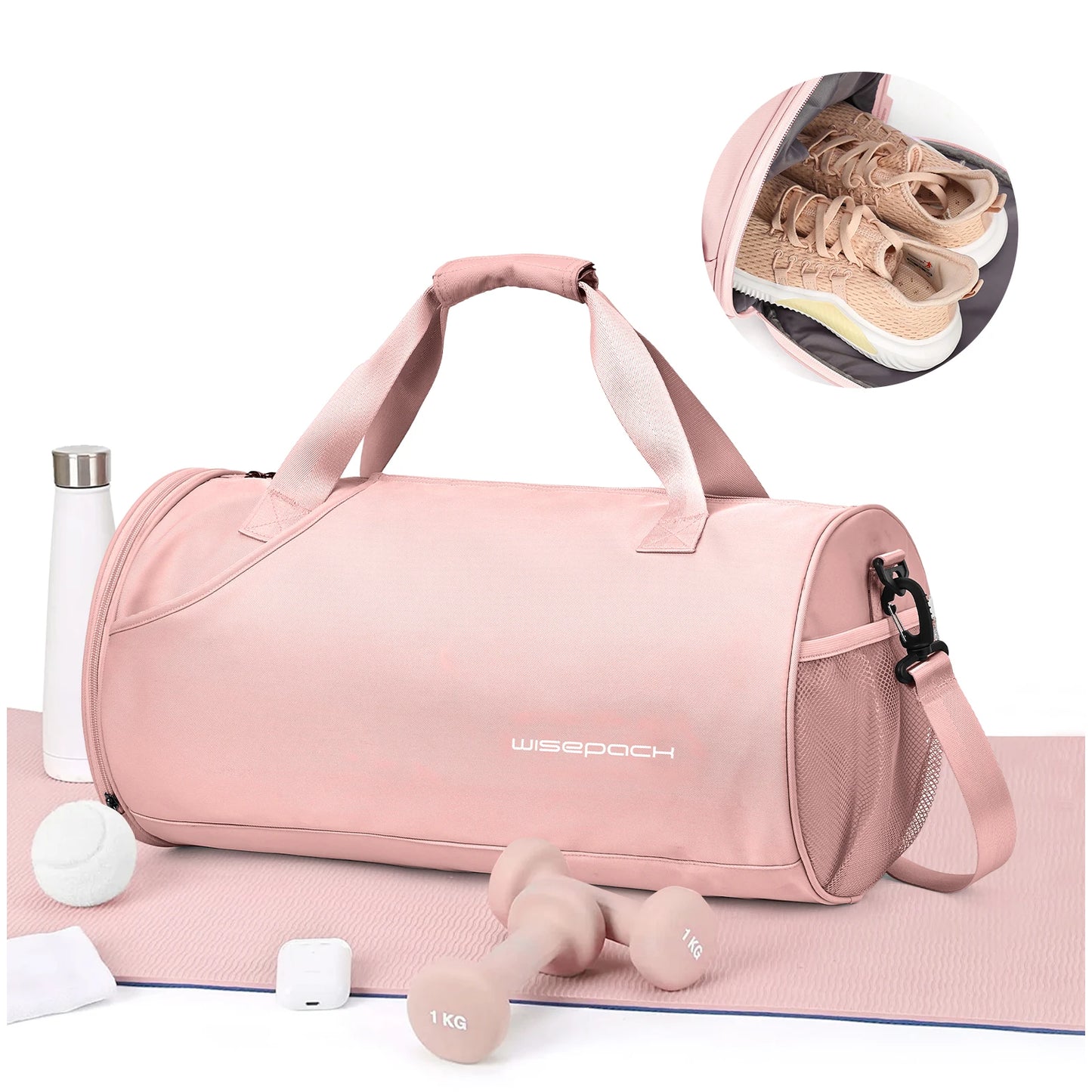 Gym Duffel Bag for Women,Daypack for Sports Gyms and Weekend Getaway,Waterproof Travel Bag with Shoe and Wet Clothes Compartment