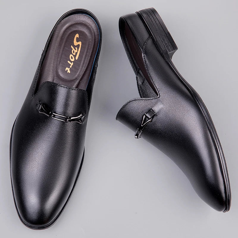 Luxury Brand Half Drag Casual Sandals Shoes Men Slippers Genuine Leather Loafers Lazy Penny Shoes High Quality Slip on Mens Shoe