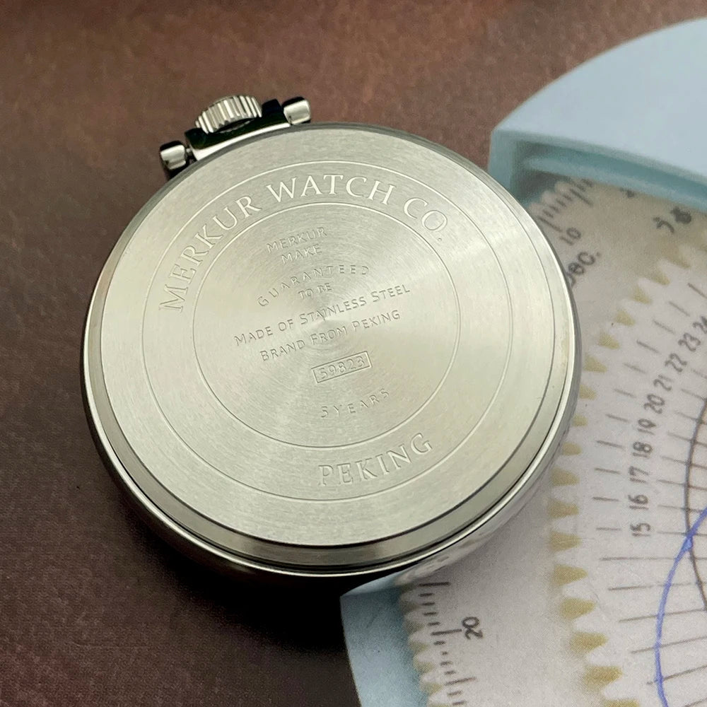 Merkur True Tourbillon Vintage Pocket Watch Salmon Enamel Dial Men's Manual Mechanical Watch 42mm NEW Waterproof