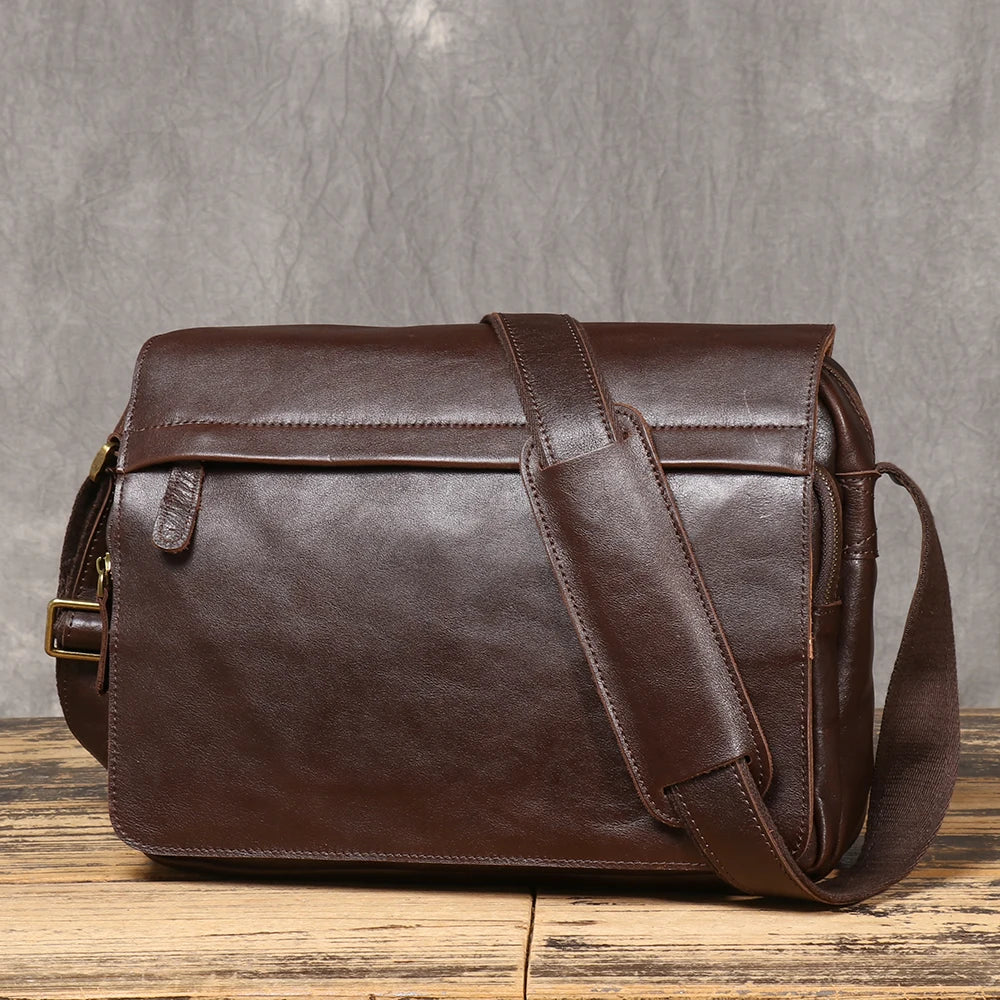 New Genuine Leather Men's Shoulder Bag, Made from Top-Layer Cowhide, Crossbody Bag That Can Fit a 13-Inch Tablet