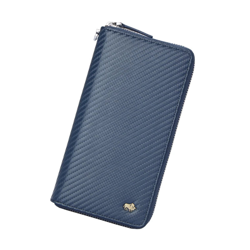 BISON DENIM New Designer Men's Long Wallet High Quality Carbon Fiber Purse RFID Blocking Bill Card Holder Large Capacity Wallet