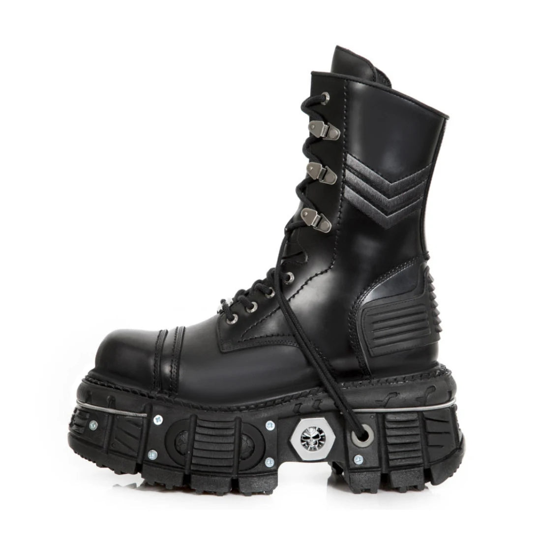 Retro Black man Women Ankle Boots Metal Decoration Thick Platform Punk Female Round Toe Lace-Up Casual Knight Ladies Shoes 45