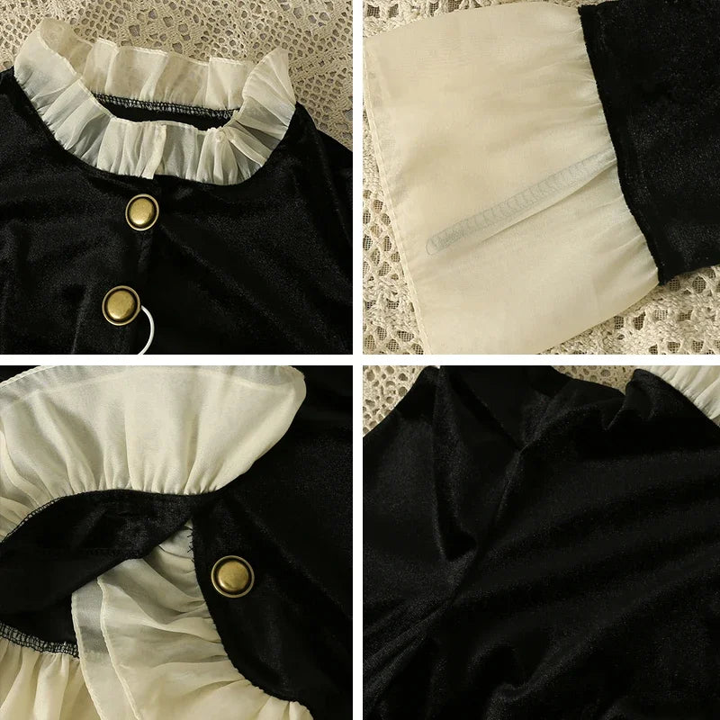 Velvet Jackets for Women Vintage Ruffles Design Temper Fashion French Style Aesthetic Clothes All-match Soft Autumn Winter Mujer