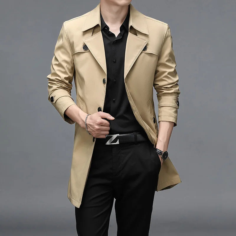 Oversized Classic Men's Trench Coat 8XL Windbreaker Solid Slim Fat Business Casual Long Trenchs Men Clothing Overcoat A5F8906