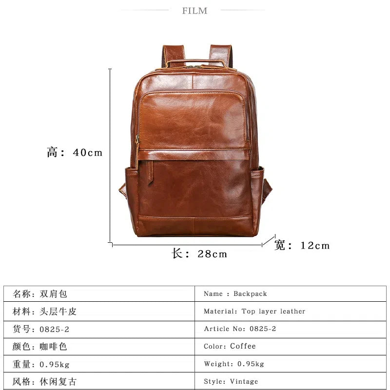 YETTIES Retro New Style Top Layer Cowhide Men's Travel Backpack Women's Genuine Leather Computer Backpack Large Capacity Handbag