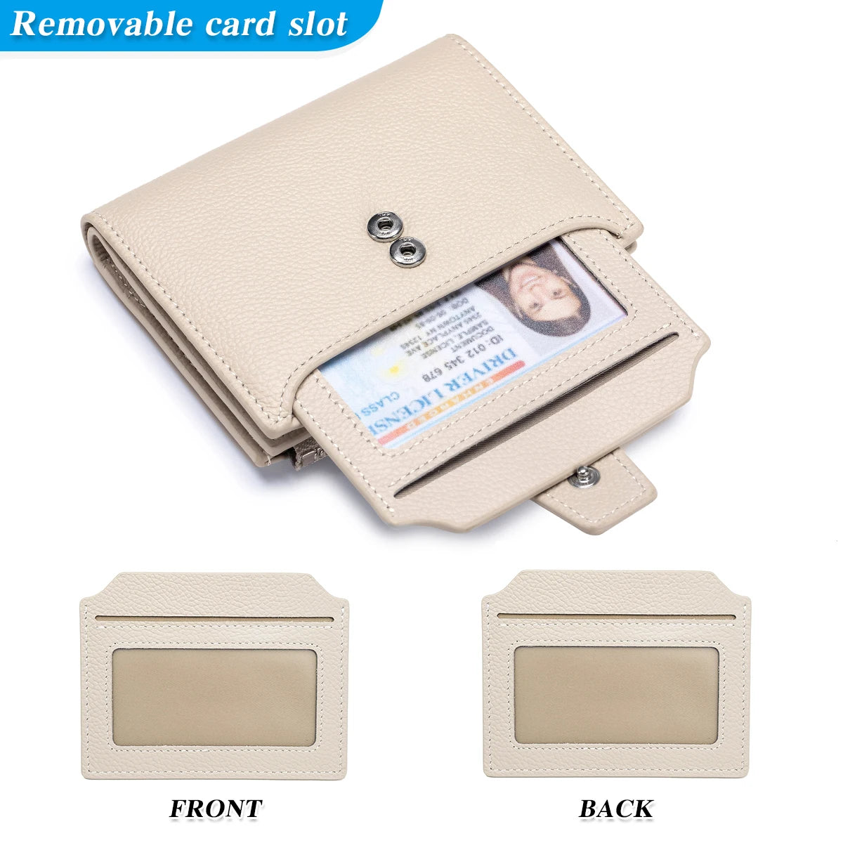 Genuine Leather Women RFID Wallet Large Capacity Bifold with Zipper Coin Pocket & 4 ID Windows