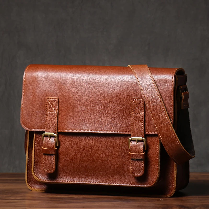ROOG Vintage Genuine Leather Messenger Bag Classic Luxury Shoulder Sling Bags Coach Crossbody Locomotive Bag For 12.9 Inch Ipad