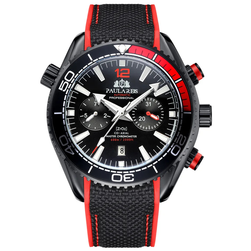 PAULAREIS P Luxury Men Automatic Self Wind Mechanical Watch for Men Rubber Strap Waterproof Luminous Date Fashion Mens Watches
