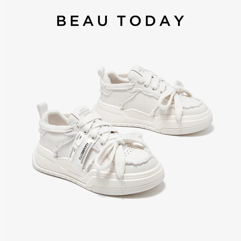 BEAUTODAY Fashion Sneakers Women Genuine Cow Leather Mixed-colors Turned-over Edge Design Ladies Shoes Handmade 29747