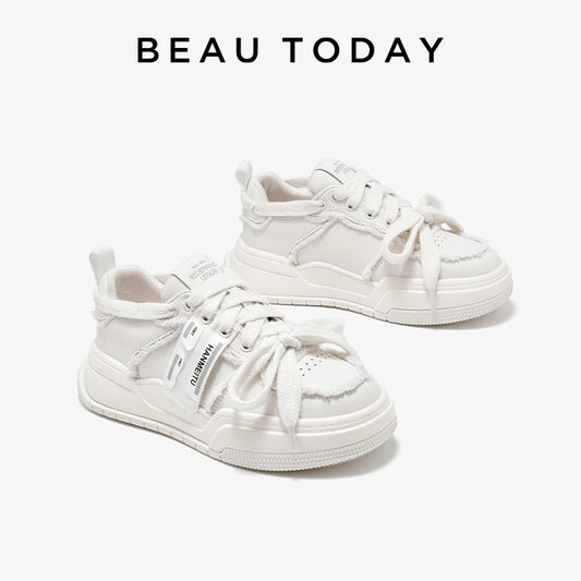 BEAUTODAY Fashion Sneakers Women Genuine Cow Leather Mixed-colors Turned-over Edge Design Ladies Shoes Handmade 29747