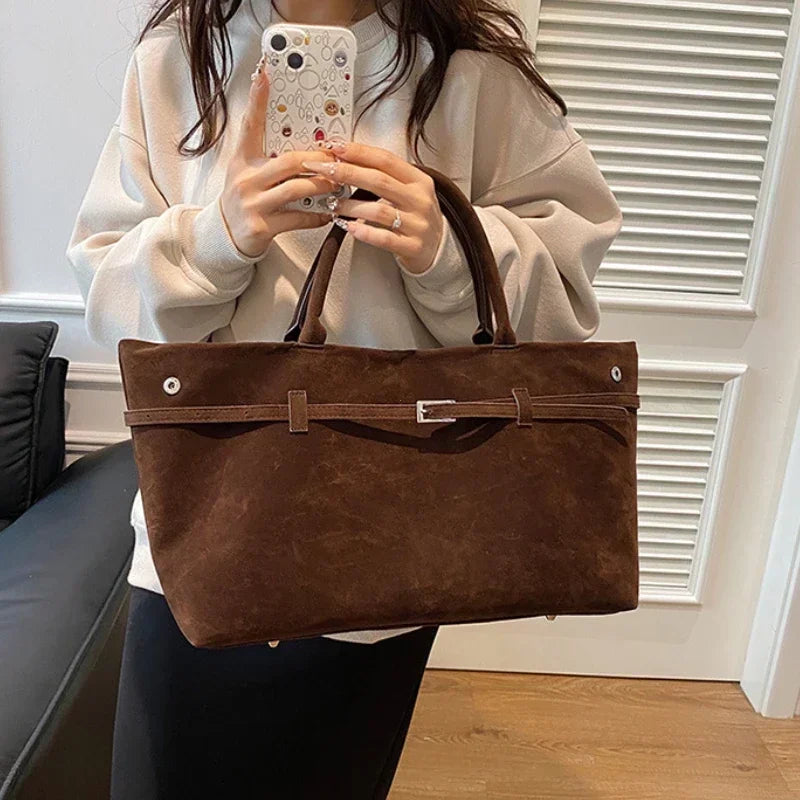 women's bag Buckle Decorative Design Solid Faux Suede tote bag Large Capacity Hasp Casual Tote 2025 Hot Sale Bags for Women