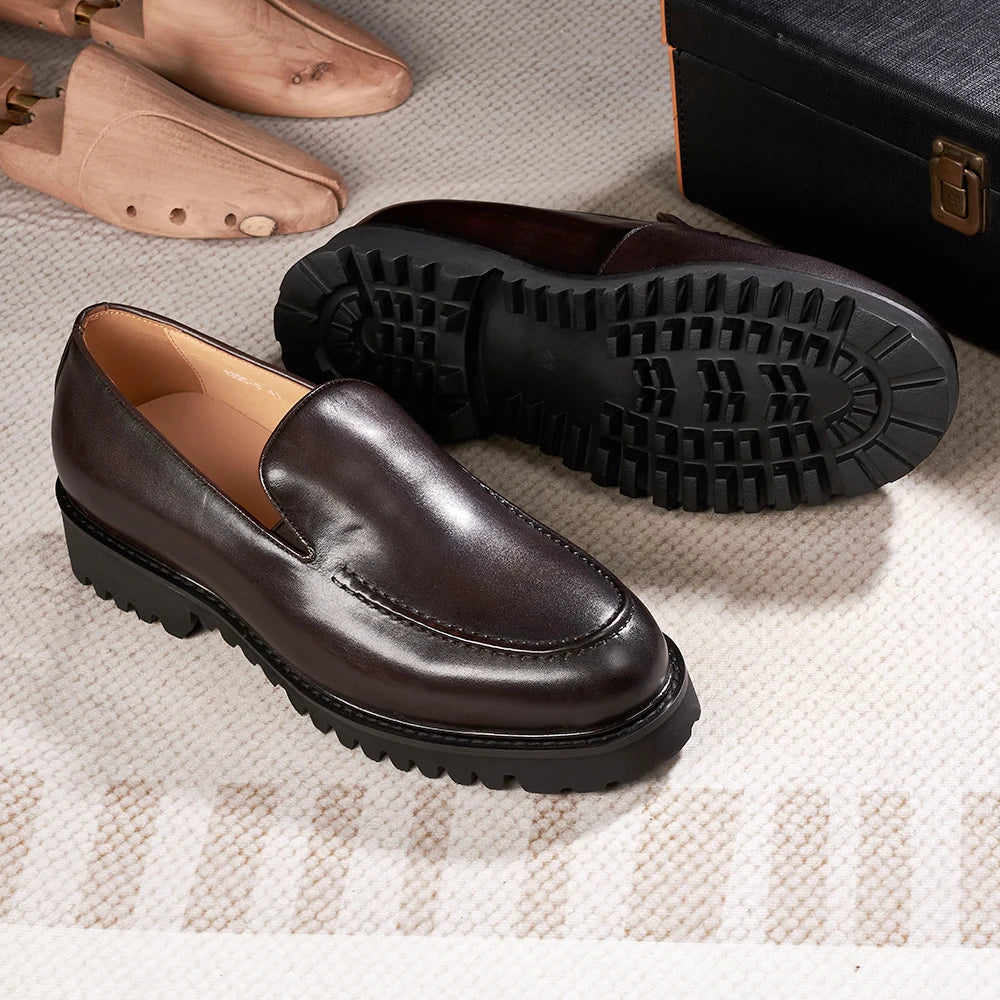 Fashionable Men Formal Shoes Genuine Leather Handmade High Heels Thick Shoes Classic Wedding Office Men's Formal Business Shoes