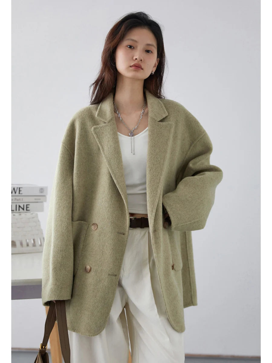 CHIC VEN Women's Woolen Coats Fashion Solid Loose Warm Jackets Korean Casual Office Lady Female Clothing Spring Autumn New 2025