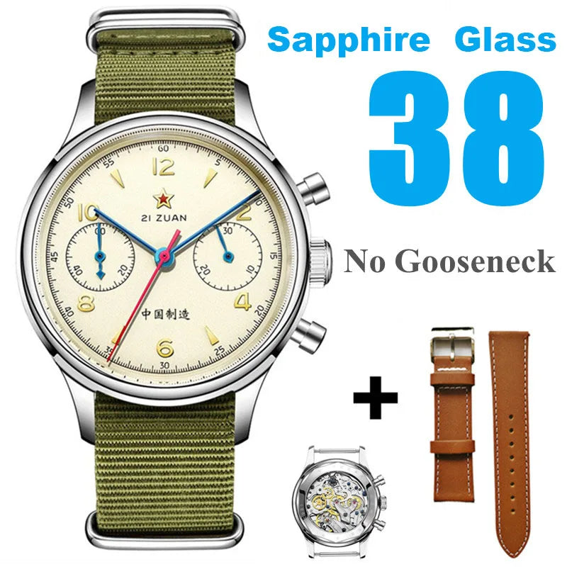 Classic Men 1963 Chronograph 38mm 40mm Aviation Pilots Watch With  ST1901 Movement Sapphire Glass Mechanical Wristwatches
