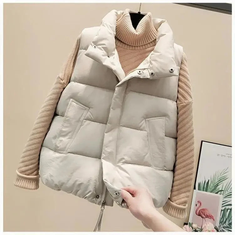 Women's Short Puffer Vest Autumn Winter New Style Warm Cotton Jacket Slimming Outerwear Fashionable Chinese Brand AE Stock