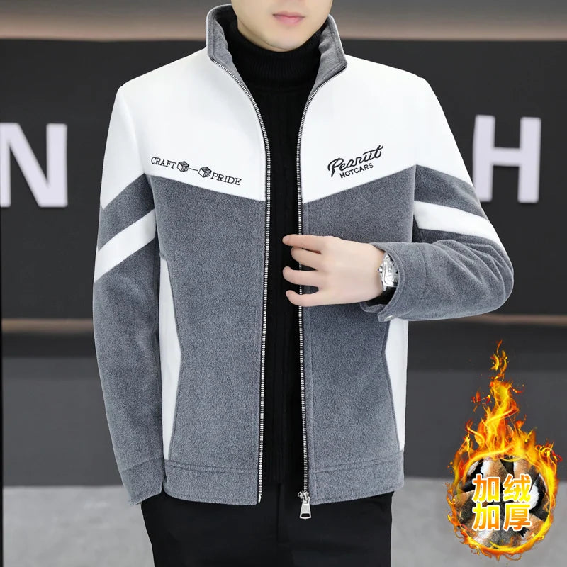 Winter Thicken Warm Wool Liner Blends Jacket Men Fashion Thicken Casual Coat Slim Lapel Streetwear Overcoat