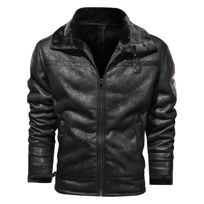 Men Leather Flights Jacket High Quality Leather Jackets Business New Slim Fur Leather Bomber Fashion Jacket Black Pilot Coats