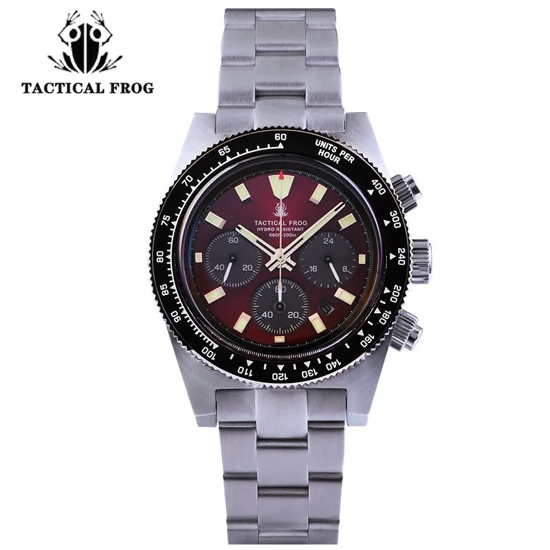 Tactical Frog Sapphire Crystal Mirror Ceramic Bezel Chronograph Watch V2 Solar VS75A Eco-Drive Quartz 20Bar Waterproof Men Watch