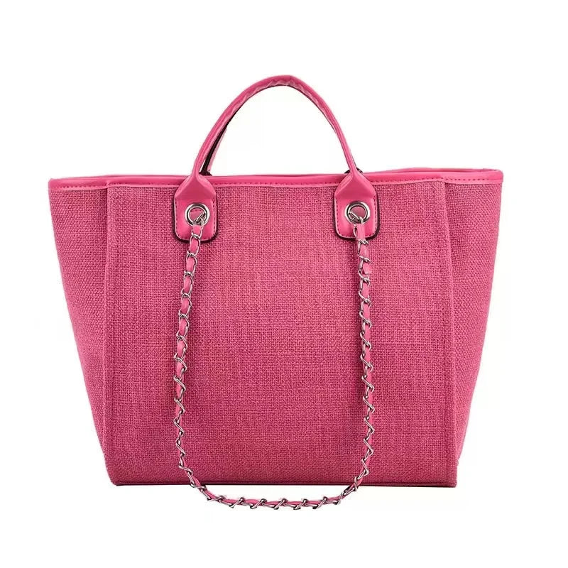 Custom Monogram Canvas Tote Bag Initial Bag Handbag Beach Bag Birthday Gift Bag with Chain Tote Bag Summer Holiday Bag