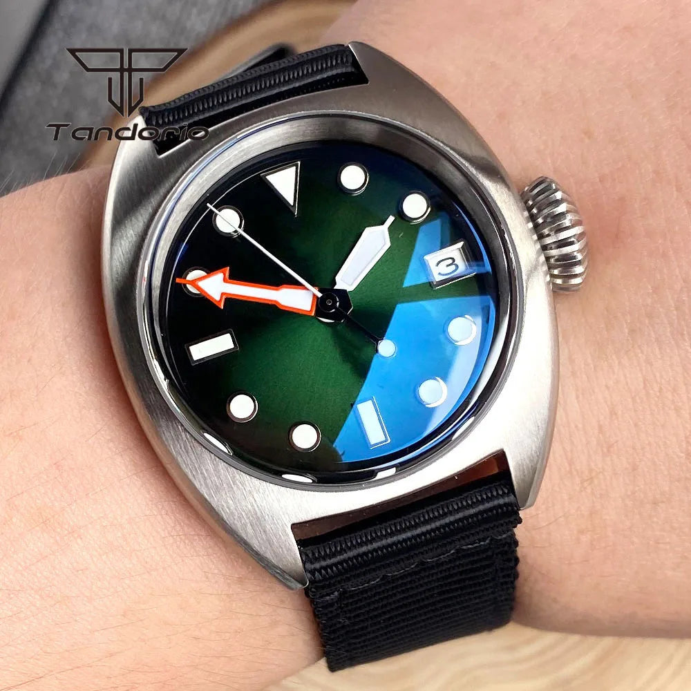Tandorio NH35A Gradient Color Automatic 36mm Dive Men Watch Domed AR Sapphire Sunburst Face Mechanical 20atm Luminous Wristwatch