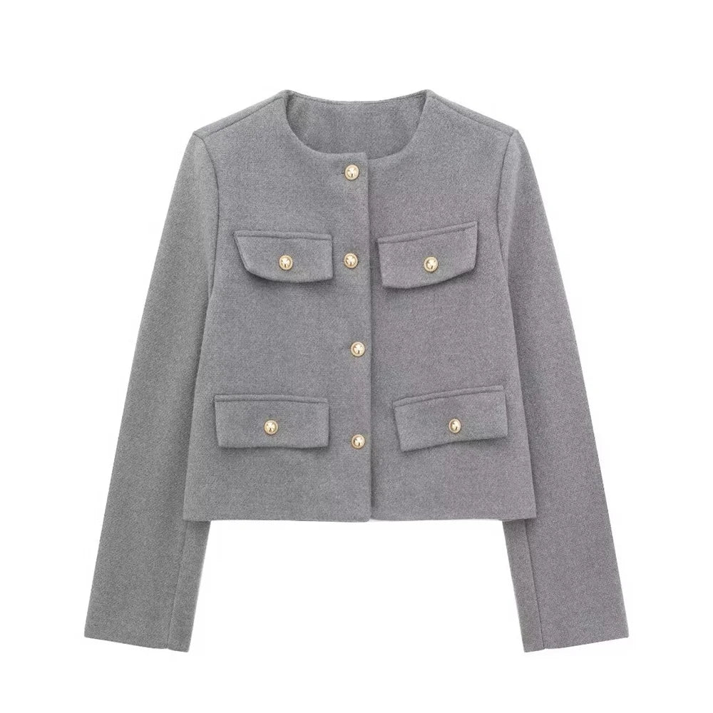 European and American Style 2024 Spring Women's New Fashionable and Casual Temperament Flip Decoration Short Suit Jacket