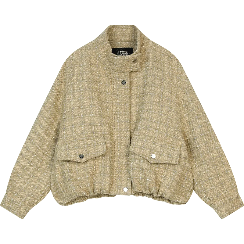 ELFSACK 2025 Spring New Arrivals Fashion Korean Outerwear Woman Stand Collar Cropped Jacket Female