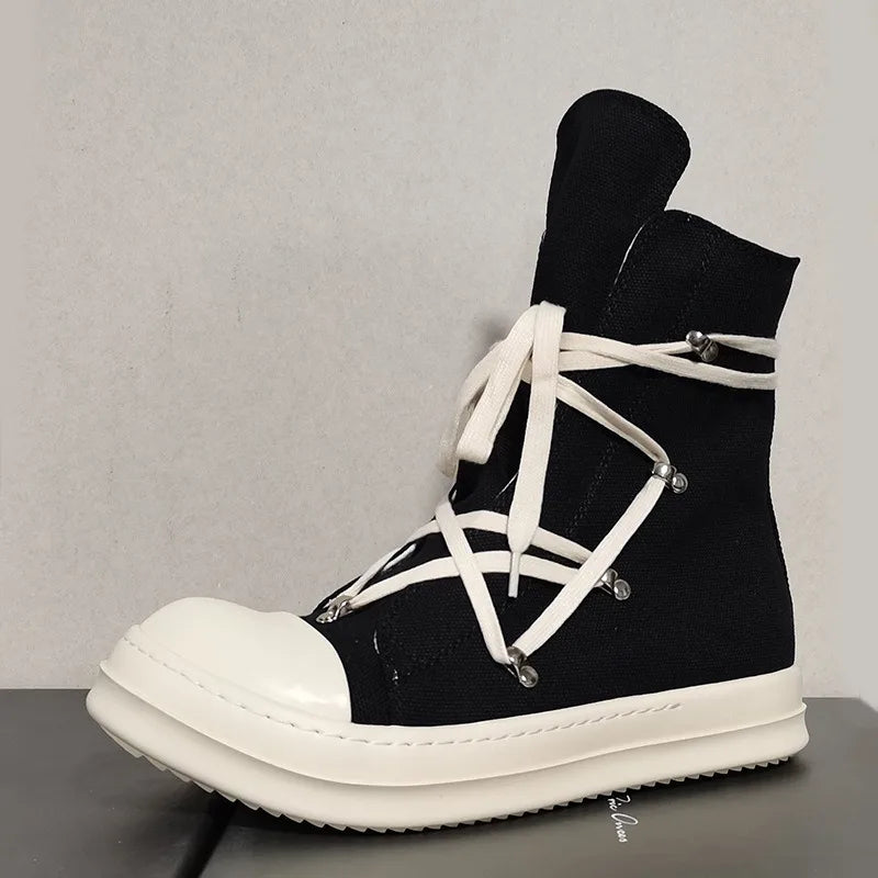Men Women High-TOP Shoes Casual Canvas Couple Thick-sole Sneakers Luxury Designer Zip Hip Hop Flat Black Boots Outdoor Trainers
