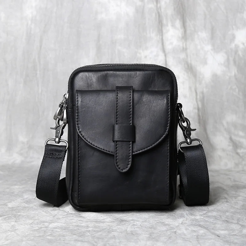 New Genuine Leather Men's Backpack Top Layer Cow Leather Casual Versatile Vertical Mini One Shoulder Messenger Bag