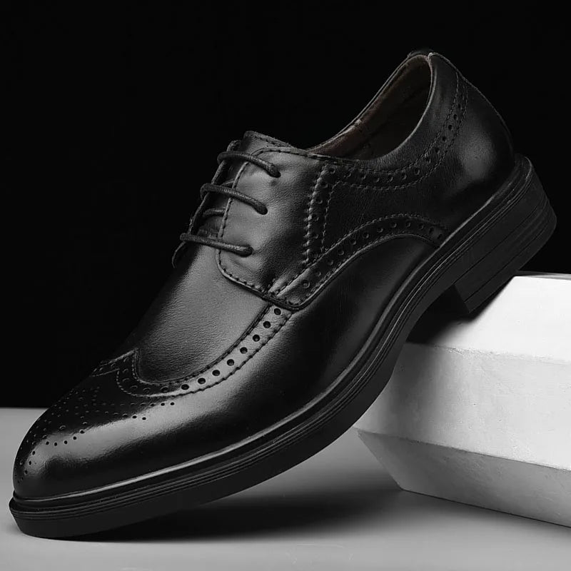 Men Genuine Cow Leather Brogue Wedding Business Mens Casual Flats Shoes Luxury Brand Oxford Shoes for Men's Shoes Platform Shoes