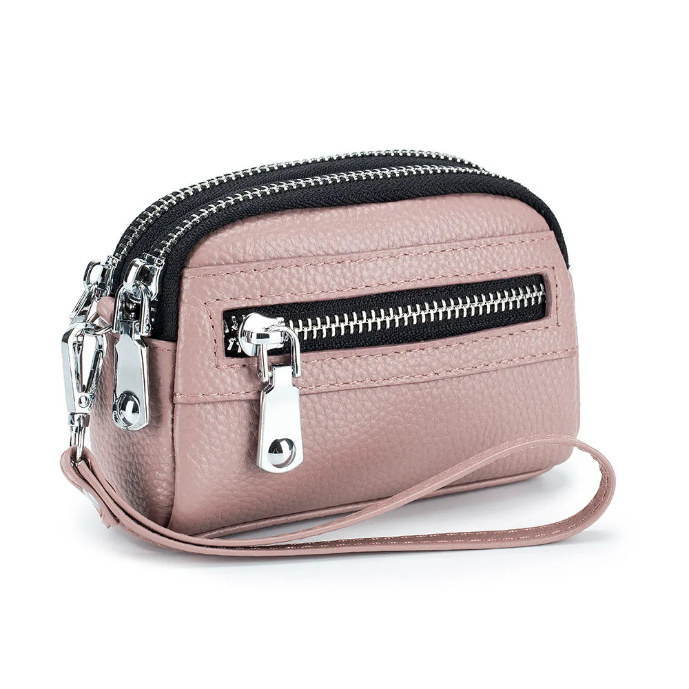 Genuine Leather Women's Wallet with Big Storage Capacity and Wrist Strap