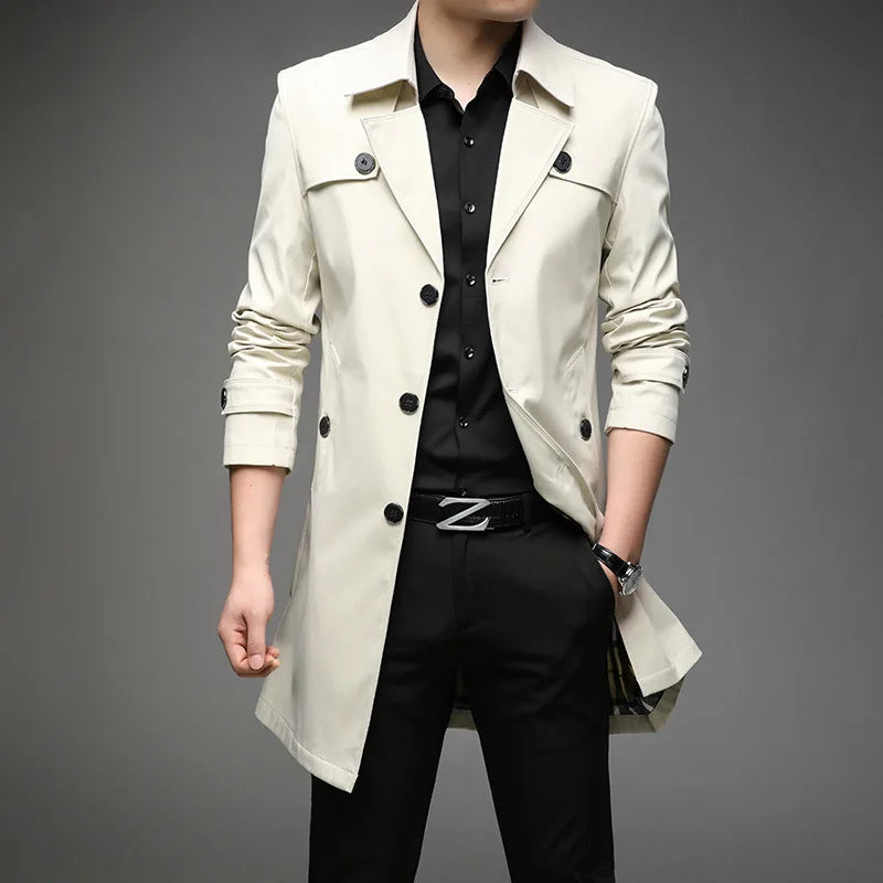 Oversized Classic Men's Trench Coat 8XL Windbreaker Solid Slim Fat Business Casual Long Trenchs Men Clothing Overcoat A5F8906
